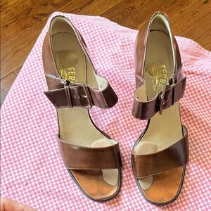 Salvatore Ferragamo Brown Leather Ankle-Strap Heels